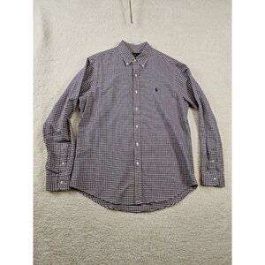 Ralph Lauren Shirt Men Large Classic Fit Purple Cream Gingham Work Wear Business
